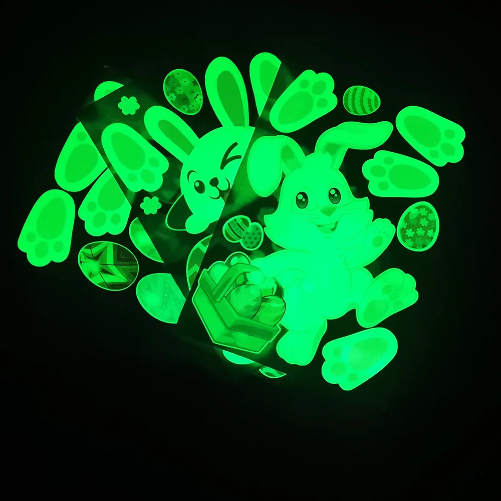 

Easter Bunny Luminuos Wall Stickers Eggs Decorative Vinyl Film Fluorescent Stickers Home Decor DIY Decal Mural Glow in the Dark
