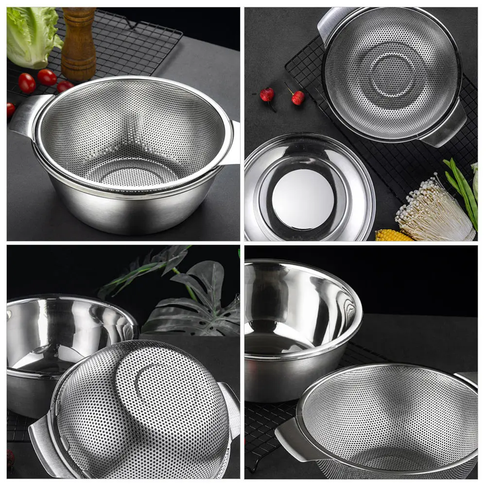

1 Set of Stainles Filter Basket Kitchen Drain Basket Fruit Clean Basin (Silver)