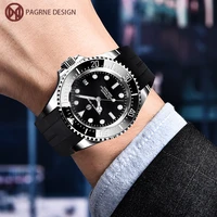 pagrne design nh35 mens sports mechanical watch fashion cool black ceramic bezel 300m diver automatic wrist watch montre homme