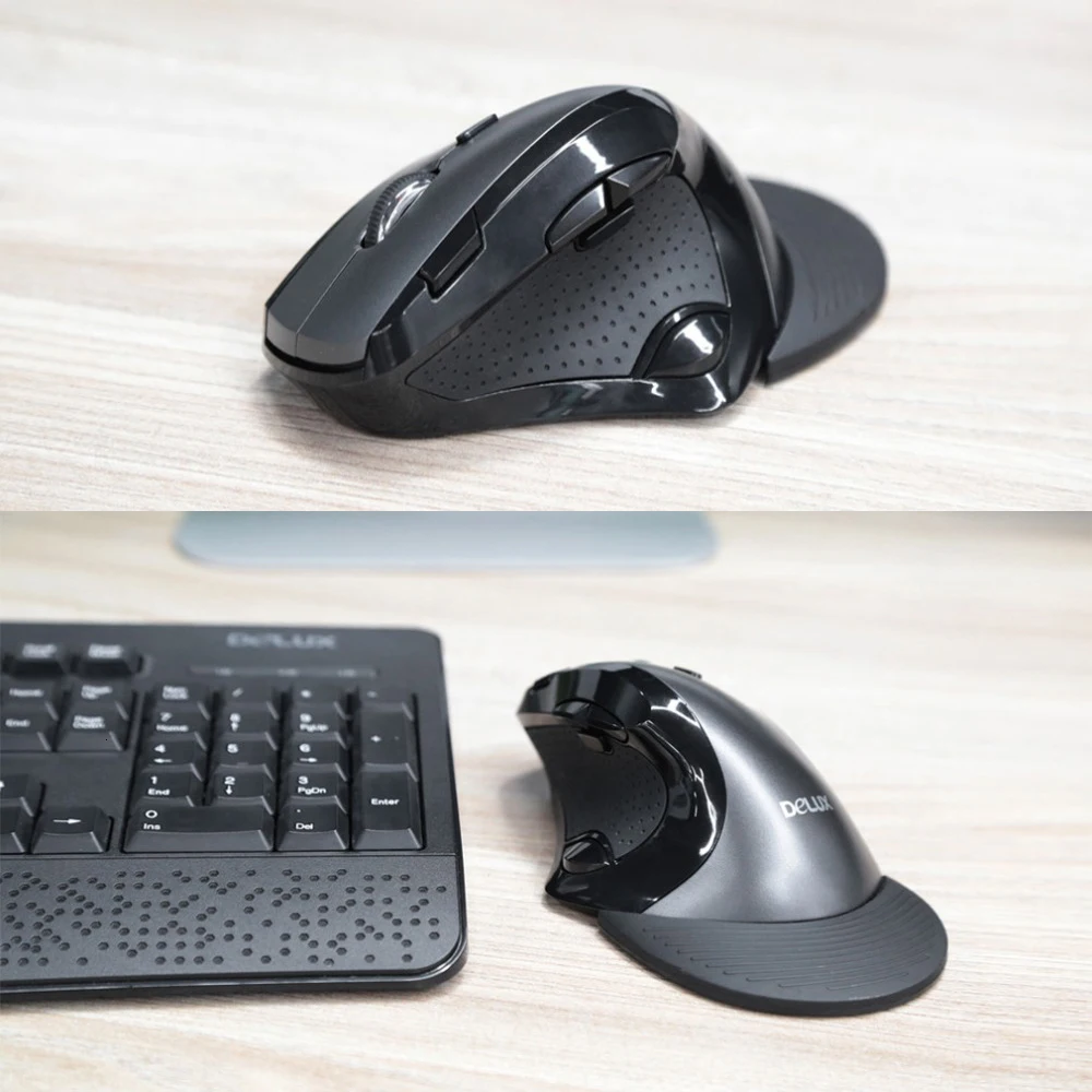 Delux M910 Беспроводной вертикальный Мышь эргономичный 2,4 г 800/1200/1600/2400 Точек на дюйм регулируемый 9 кнопок с Съемный Упор для рук для ПК
