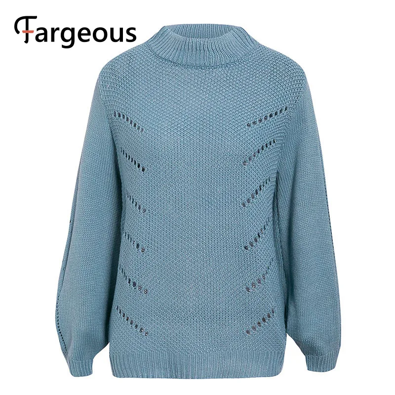 Женский трикотажный пуловер свободный однотонный джемпер с вырезами Осень-зима |