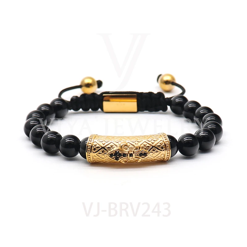 Прохладный черный оникс ГЭС бисером Для мужчин эластичный браслет шармы Бусины