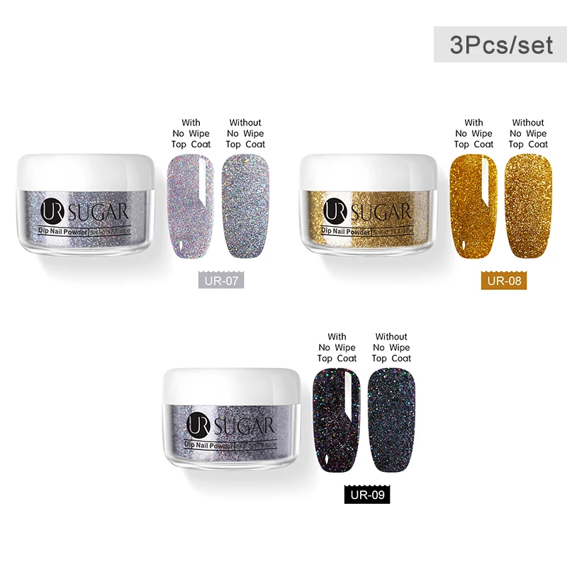3pcs set6 UR SUGAR 6 шт. голографическая пудра для ногтей набор градиентных лазерных сахаров Dip лак для ногтей порошок пигмент украшения для ногтей - Цвет: 3pcs set6