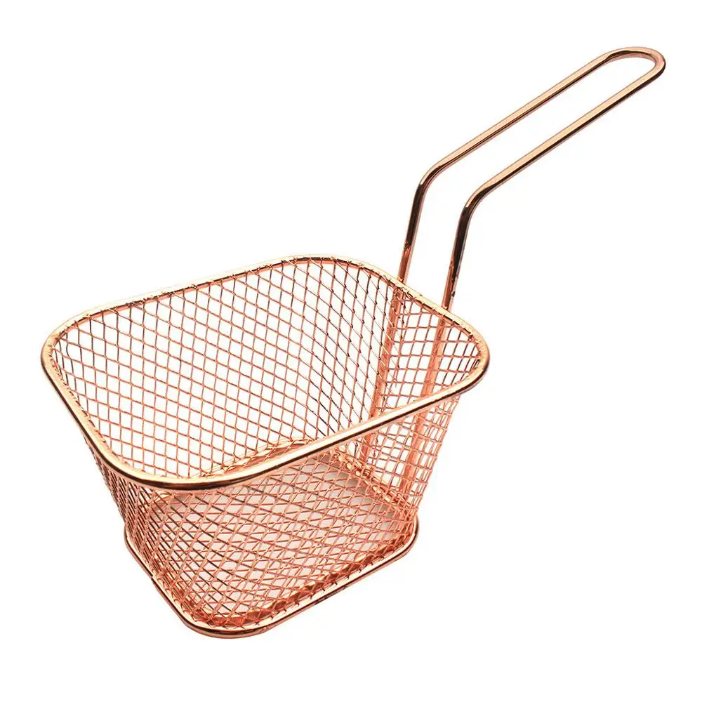rose gold 1 шт. Saingace гальванизированная нержавеющая сталь мини сетка для фритюра Квадратный Блок картофель фри жареный французский для картофеля фри инструмент кухонные инструменты L* 5 - Цвет: rose gold