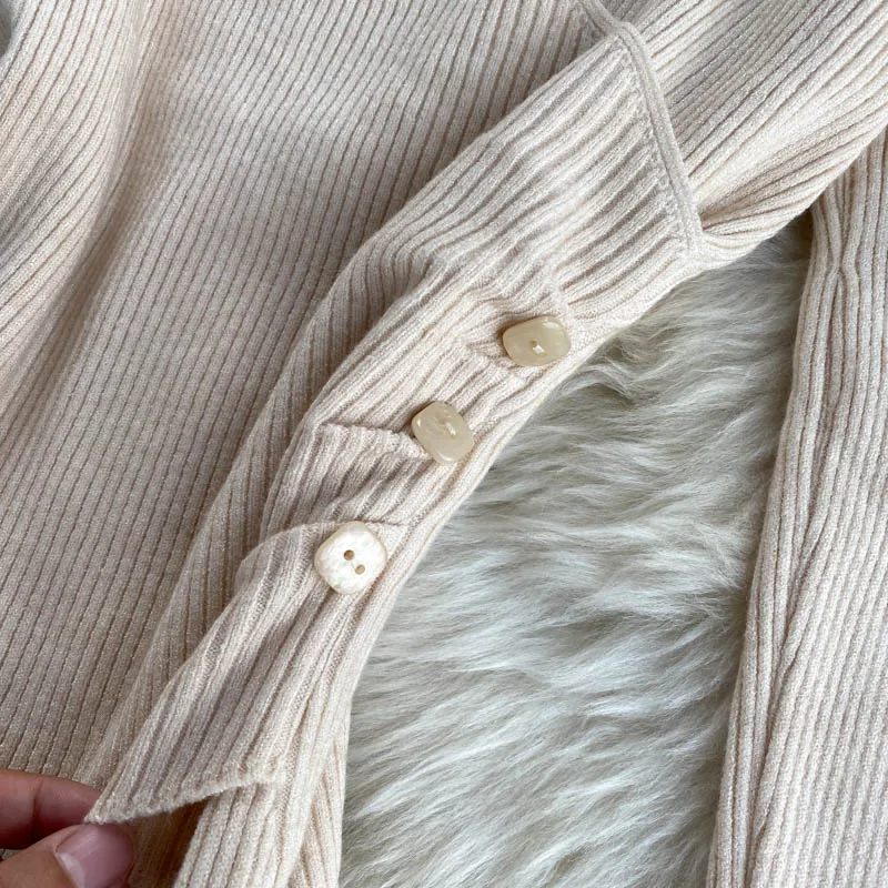 

Casual Popular V-neck Solid Color Knitted Sweater Women Chic and Cheap Knitted Long Sleeve Top