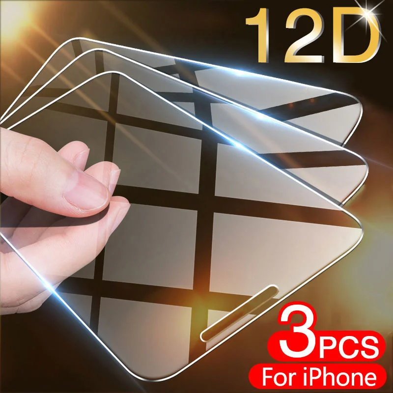 

3PCS Tempered Glass On The For iPhone 11 12 Pro X XR XS Max Screen Protector Glass On iPhone 7 8 6 6s Plus 5 5s SE Glass Film