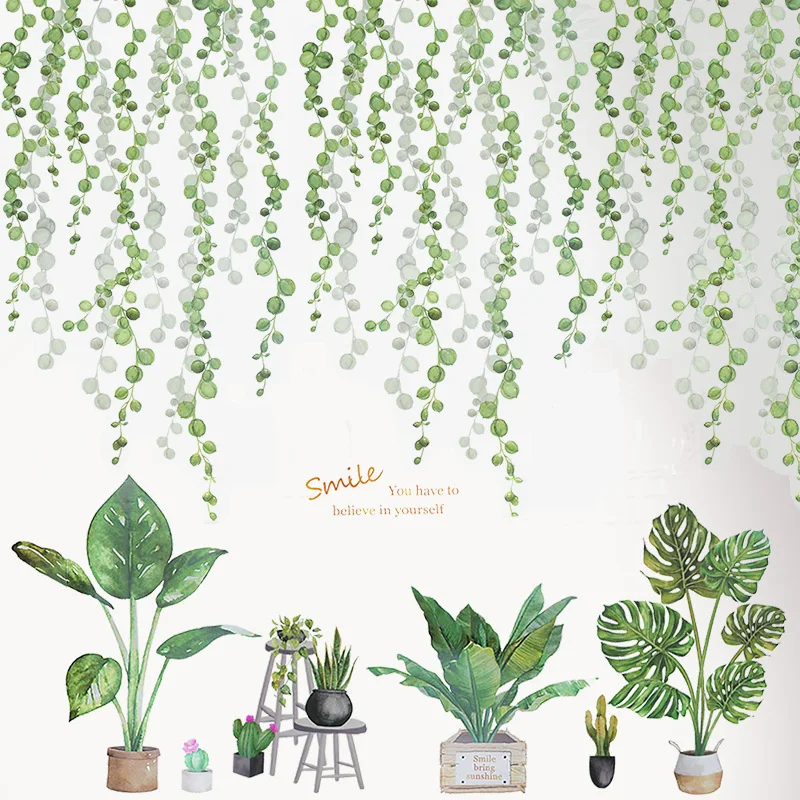 8 видов стилей зеленый в горшке лоза Стикеры для растений на стену дома спальни