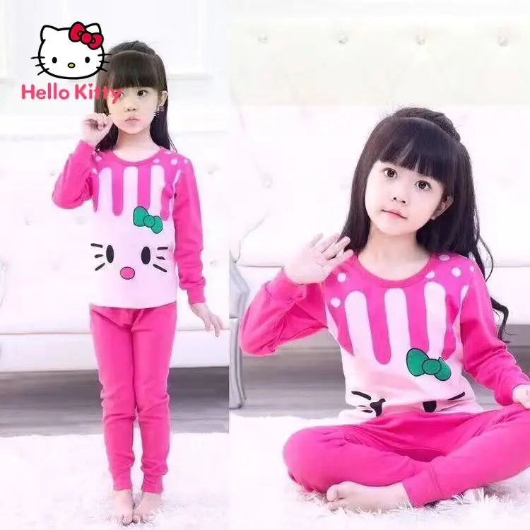 

Детское осенне-зимнее нижнее белье Hello Kitty Набор для воды домашняя пижама из чистого хлопка для девочек Одежда для больших детей