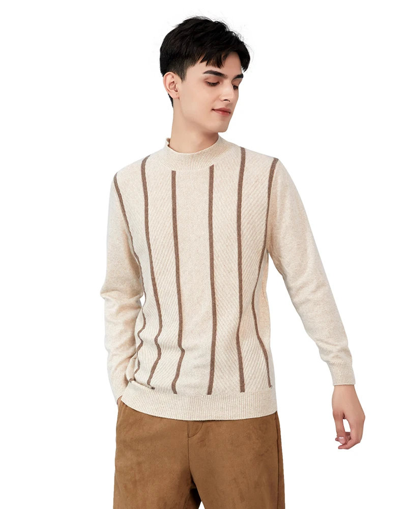 

Zhili Men's 100% Cashmere Striped Knit Mock Neck Sweater