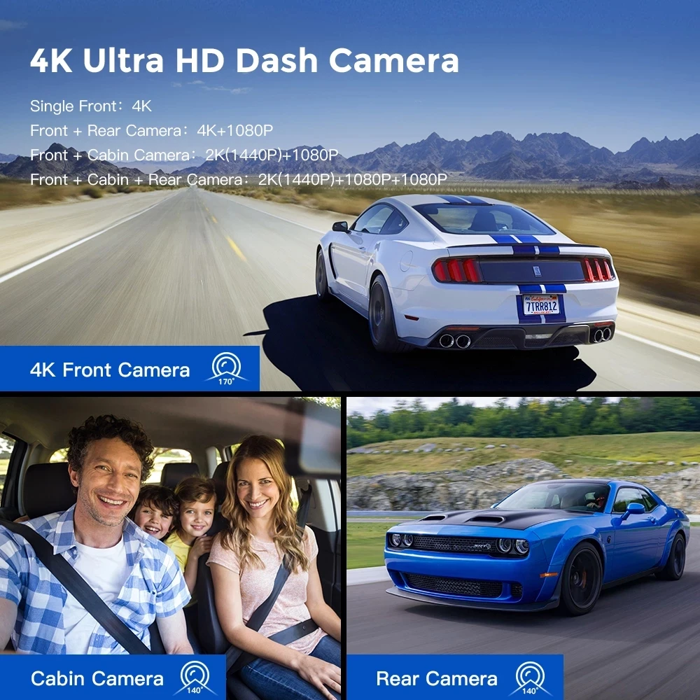 AZDOME Dash Cam Three Lens 4K+1080P UHD Recording Car Camera DVR Night Vision WDR Built-In GPS Wi-Fi G-Sensor Motion Detection | Автомобили