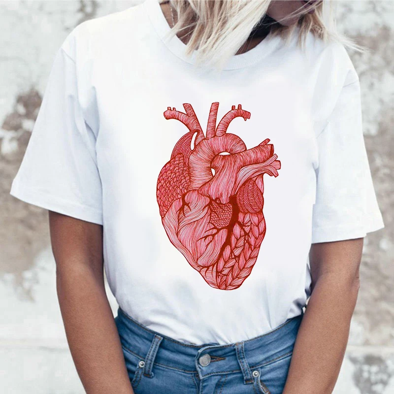 

Women 2020 Summer Short Sleeve Healthy Heart Leopard Fashion Lady T-shirts Top T Shirt Ladies Womens Graphic Female Tee T-Shirt