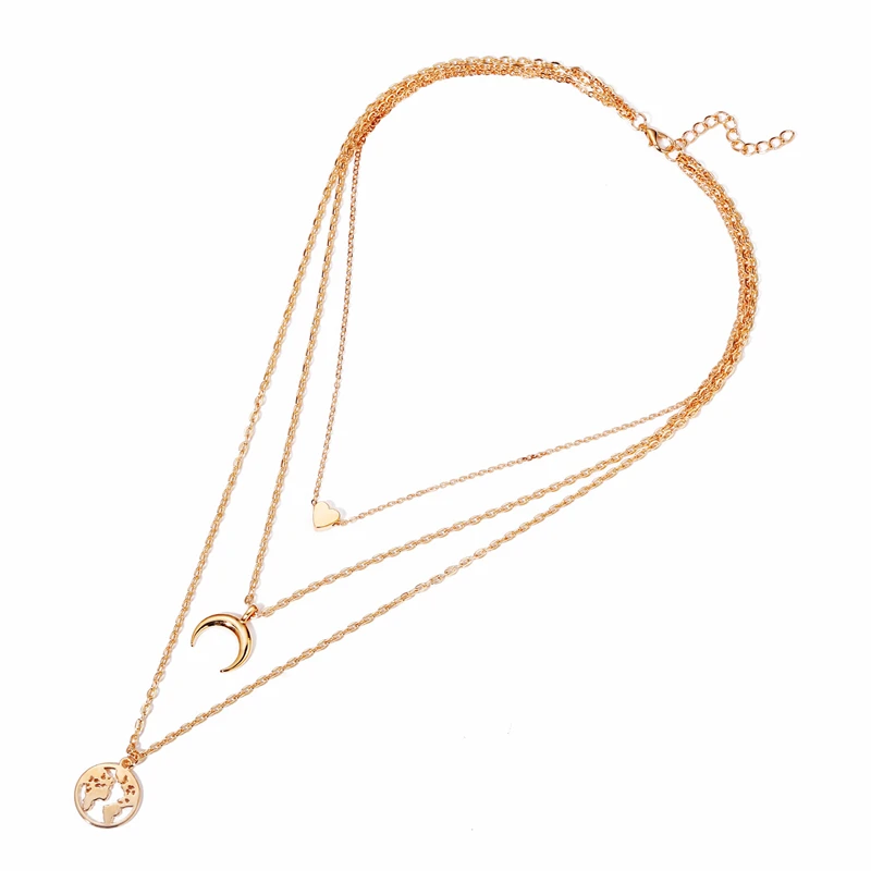 

Personality New Love Heart Crescent Map Pendant Necklace for Women