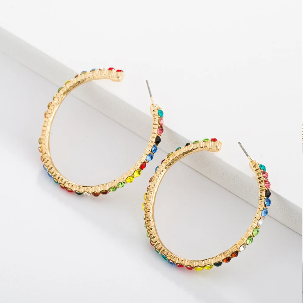 Luxurious MultiColor simple Round Stud Earrings full pave Rainbow colorful crystal Zircon Stone Earring for Women Trendy Jewelry