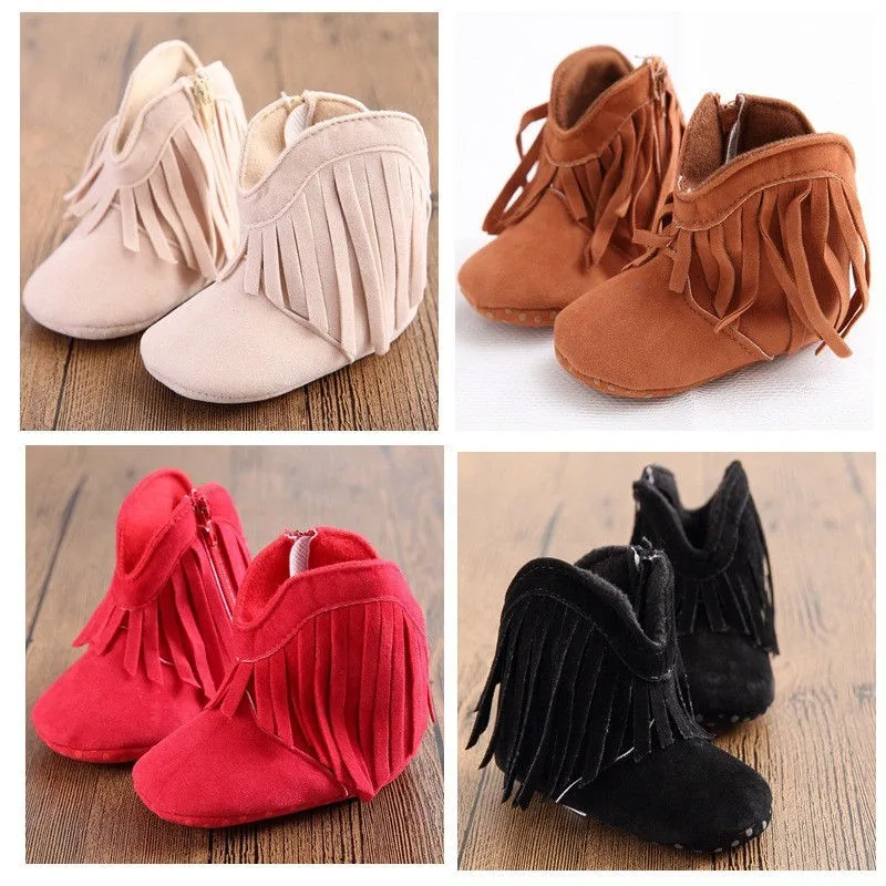 Moccs/мокасины для новорожденных девочек и мальчиков; однотонная обувь с бахромой; мягкая детская нескользящая обувь на нескользящей подошве; 0-18 месяцев