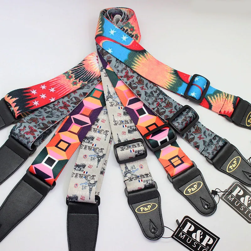 

Guitar Strap for Acoustic Electric Guitar and Bass Multi-Color Guitar Belt Adjustable Colorful Printing Nylon Straps