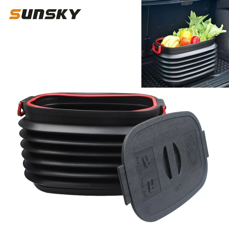 

37L Car Collapsible Plastic Organizer Bin with Lid for Camping and Outdoor