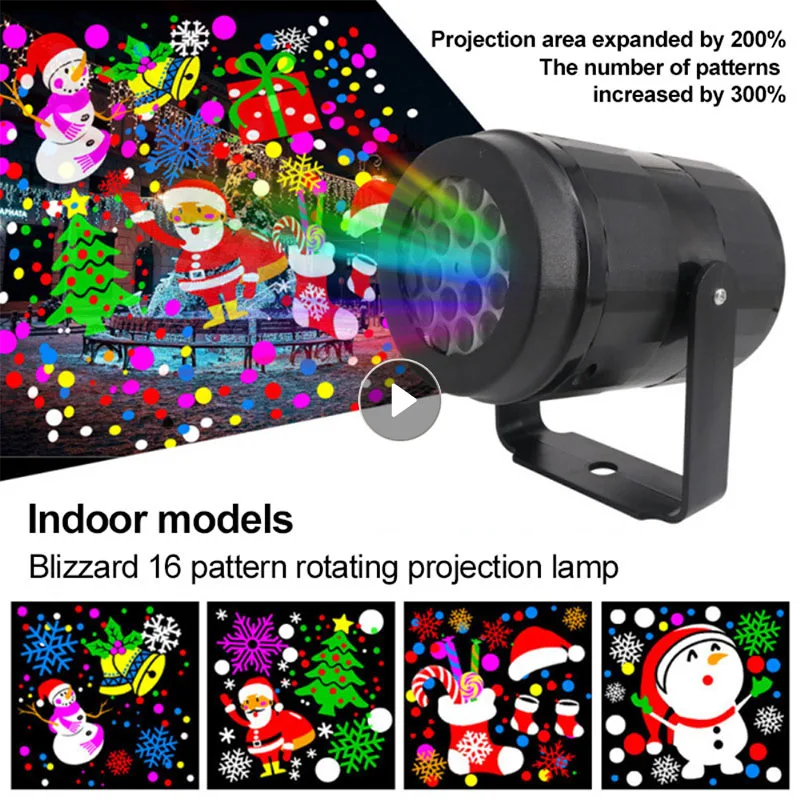 

Рождественский голографический проектор, 16 картин вечерние, Рождественская проекционная лампа Санта-Клауса, проектор для окон и фильмов, в...