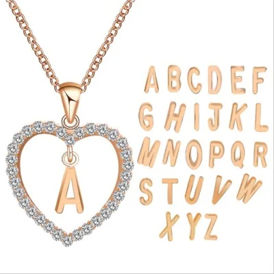 CHENGXUN Heart Pendant Necklac 26 English Letters Metal Necklace for Woman Girls Gold Color Zircon Jewelry Names Birthday | Украшения и