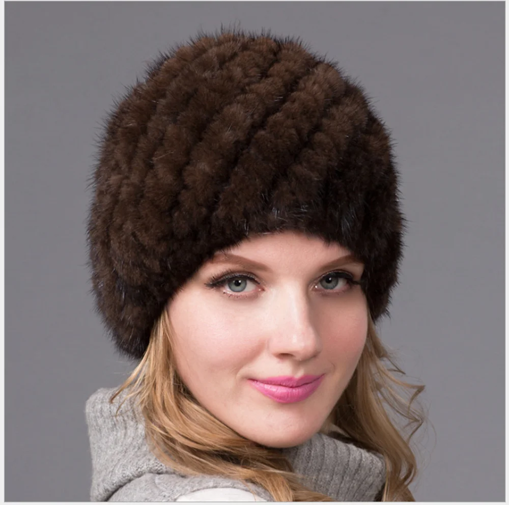 New Arrival Knit Hat Ladies Real Natural Mink Fur Cap Wholesale Womens Caps Lovely Warm Winter Beanies Hats Ushanka