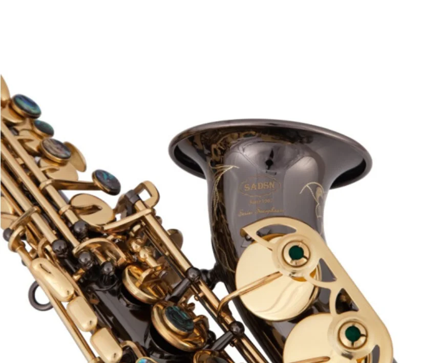 Фото SAIDESEN SAS-780 Bb Tune сопрано саксофон латунный золотой и черный никелированный изогнутый шейный b-плоский сопрано саксофон музыкальный инструмен... №4