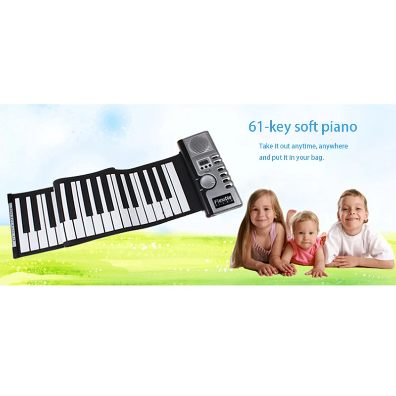 

Portable 61 Keys Professional Smart Folding Piano Silicone Hand-Rolled Electronic Pianos Beginner Instrument Speaker Sound