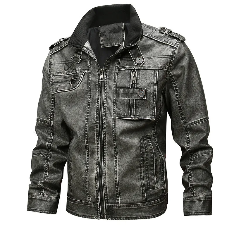 Winter Leather Jacket Men Vintage Multi-Pockets Jackets Army Lather Coat | Мужская одежда