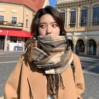 fashion scarf female 2021 new autumn and winter korean version of tte wild plaid shawl cute student couple thick warm bib