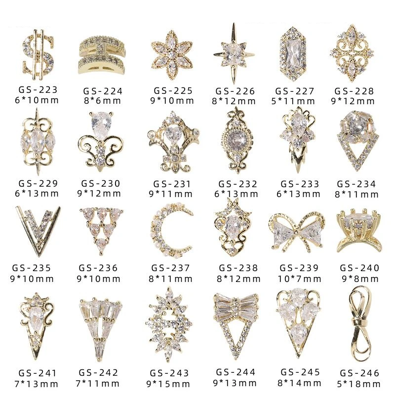 10 шт. Роскошные Очаровательные циркониевые 3D украшения для ногтей из золотого