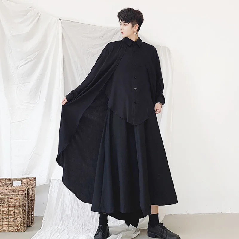 Мужская повседневная накидка с длинным рукавом свободная черная или белая
