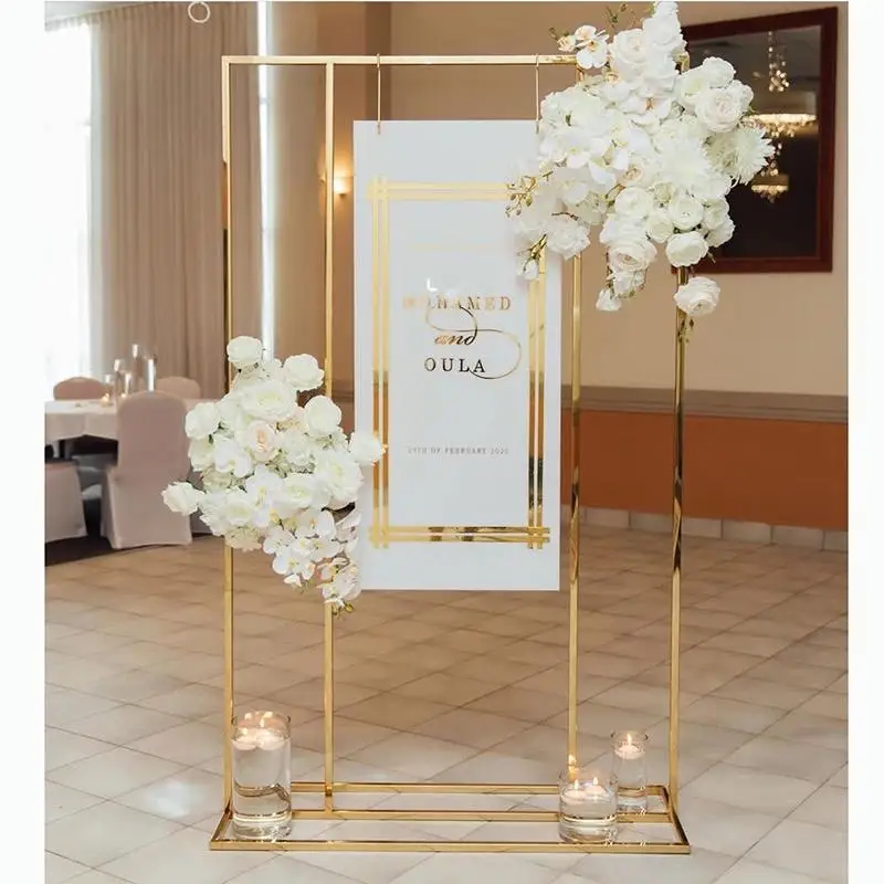Soporte de señal de boda, marco de soporte de señal de oro brillante, soporte de tabla de asientos de metal
