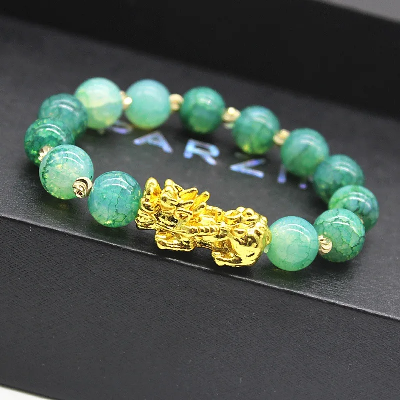 

Chinese Feng Shui Pi Yao Wealth Good Lucky Jewelry Glass Pi Xiu Beads Bracelet Charm Crystal Bracelet for Men Women Jewelry Gift