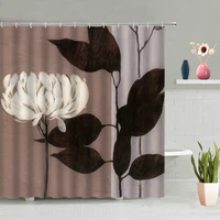 retro flowers plants shower curtain sets black background bathroom bathtub decoration screen washable with hook hanging curtains