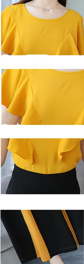 

2020 Summer Office Fashion Two Piece Sets Women Short Sleeve Tops + Color-blocked Wide Leg Pants Suits Elegant Ladies 2 Pcs Sets