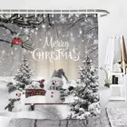 Рождественская зимняя занавеска для душа с изображением снеговика, Рождественская елка, птица, снежинка, праздничный набор для украшения ванной комнаты, экран для ванной комнаты с крючками