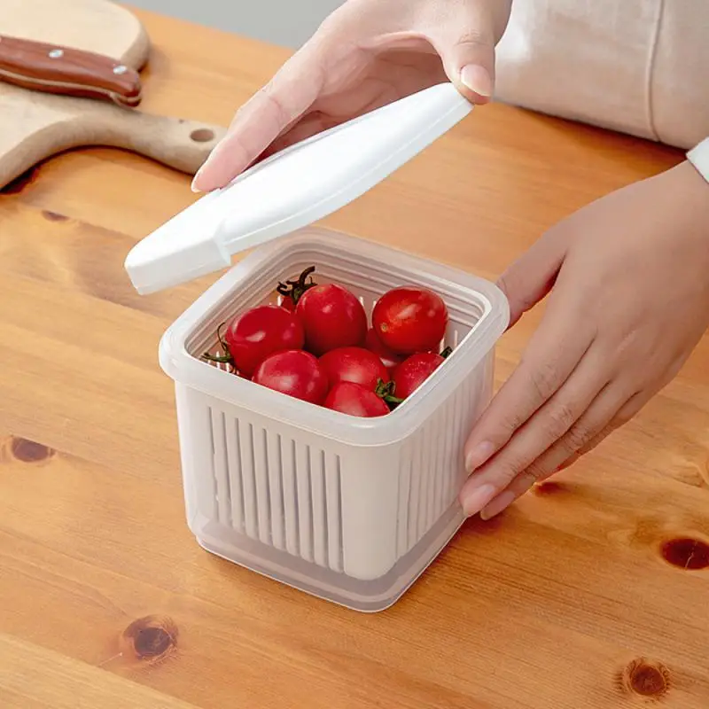 

Kitchen Ginger Garlic Green Onion Drain Storage Box Transparent Double-layer Separable Refrigerator Food Fresh-keeping Box