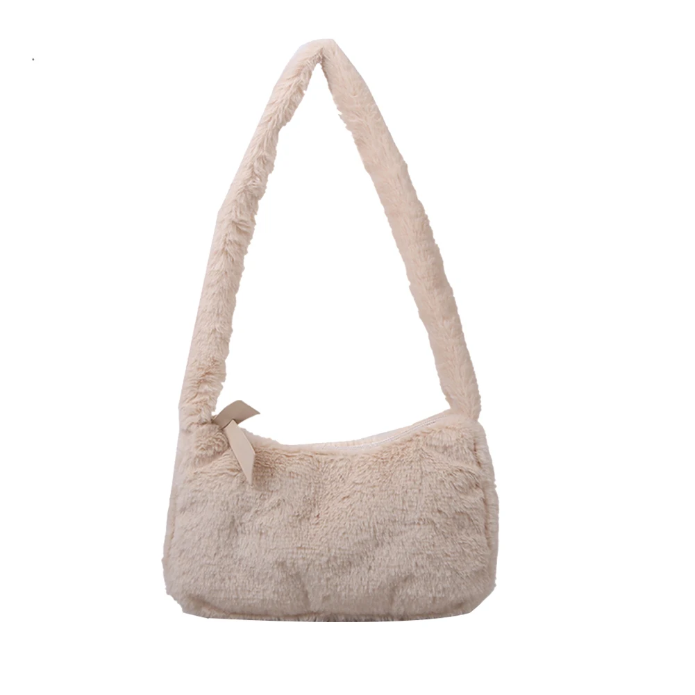 

Women Solid Color Top-handle Bag Vintage Plush Handbags Street Underarm Purses Fashion Exquisite Shopping Bag
