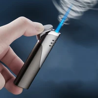 torch turbo windproof leather lighter ultra thin metal long stripe jet straight fire gas butane cigar cigarettes lighters 1300c