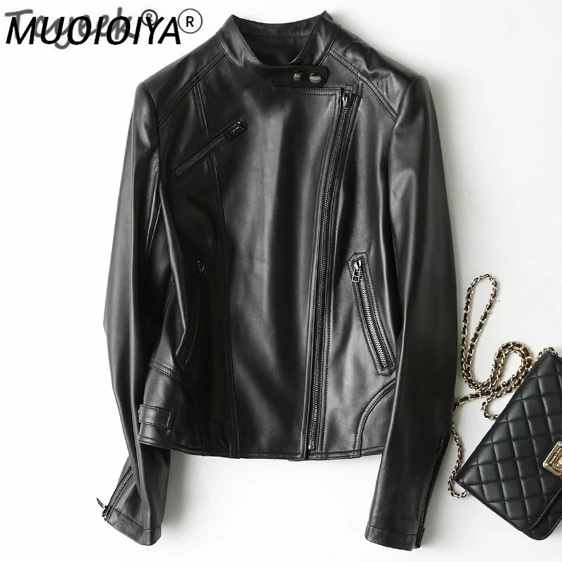 

Womans Genuine Leather Real Sheepskin Coat Female Montone Motorcycle Jacket Short Spring Clothes Autumn Outwear LWL1454