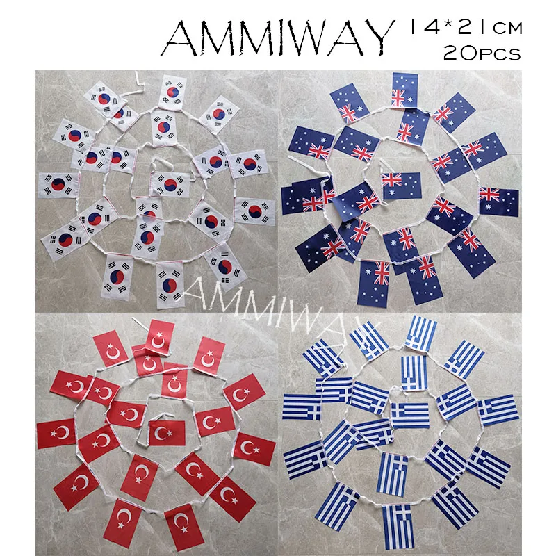 AMMIWAY 14x21 см 20 шт. Южная Корея Греция подвесной флаг Турция Австралия маленькие