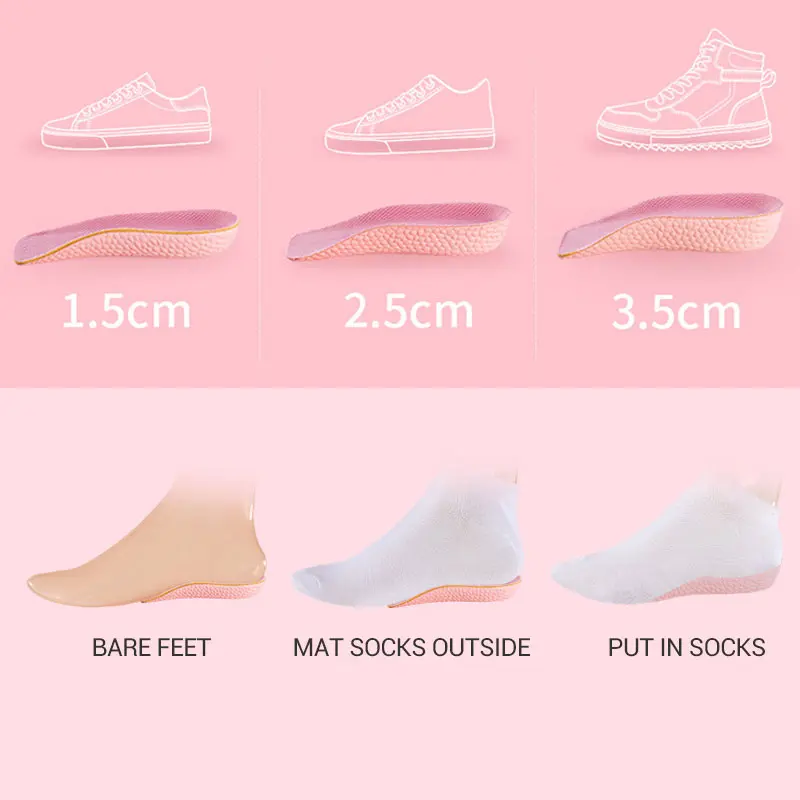 Women Height Increase Insoles Invisible Half Insole 3.5cm Adult Heel Lift Sports Shoes Pads Girls Heightening Inserts Brioche