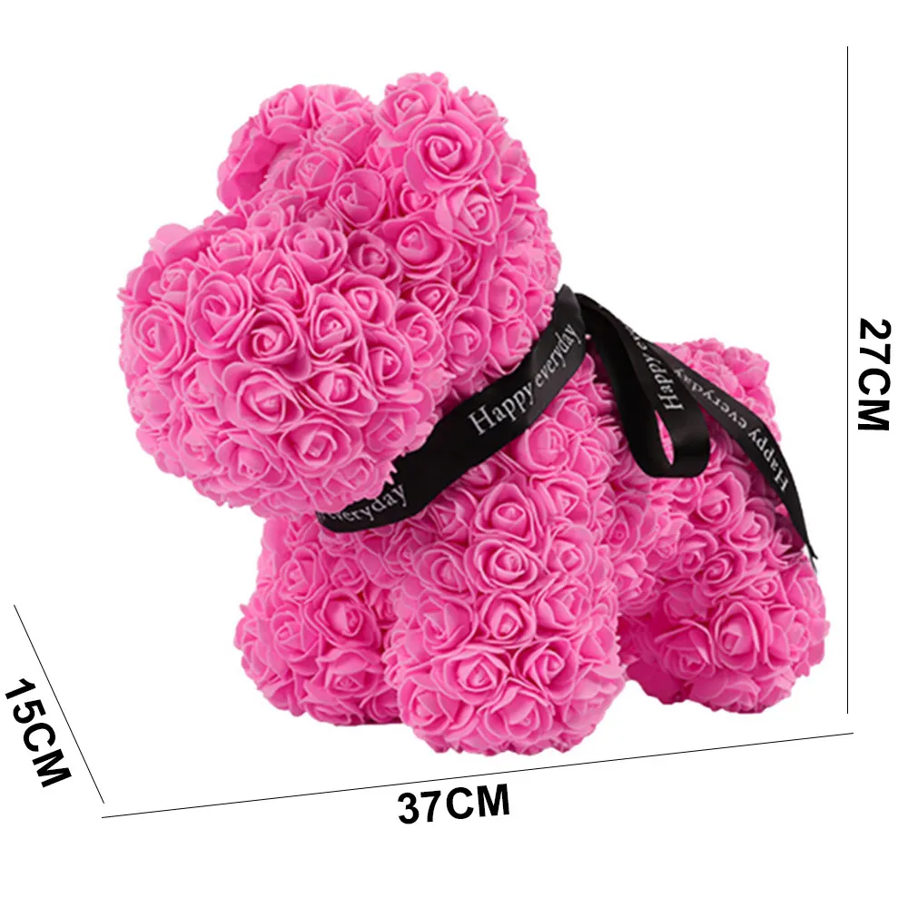 Pink Dog 37CM 40 см Роза медведь Роза цветок искусственный медведь розы Rabit Украшение DIY Рождество год подарки для женщин Валентина подарочная коробка - Цвет: Pink Dog 37CM
