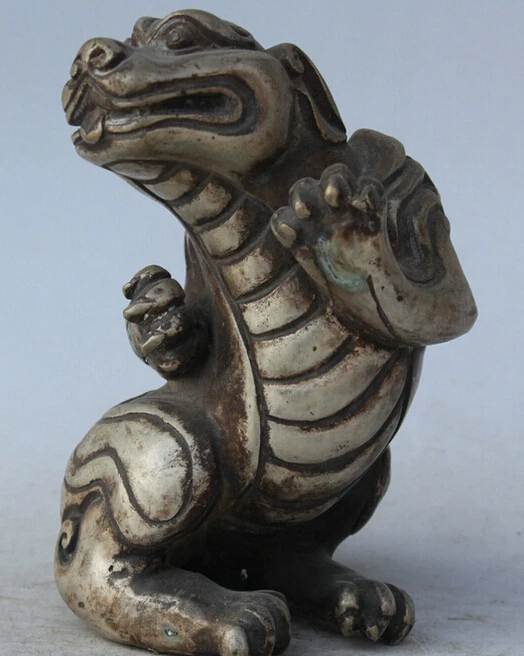 923 + 6 &quotСтарый китайский фэн-шуй Бронзовый Серебряный зверь животное бестиал