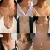 fashion multilevel simple geometric sheet round sequin pendant necklace for women female chain collar jewely gift wholesale
