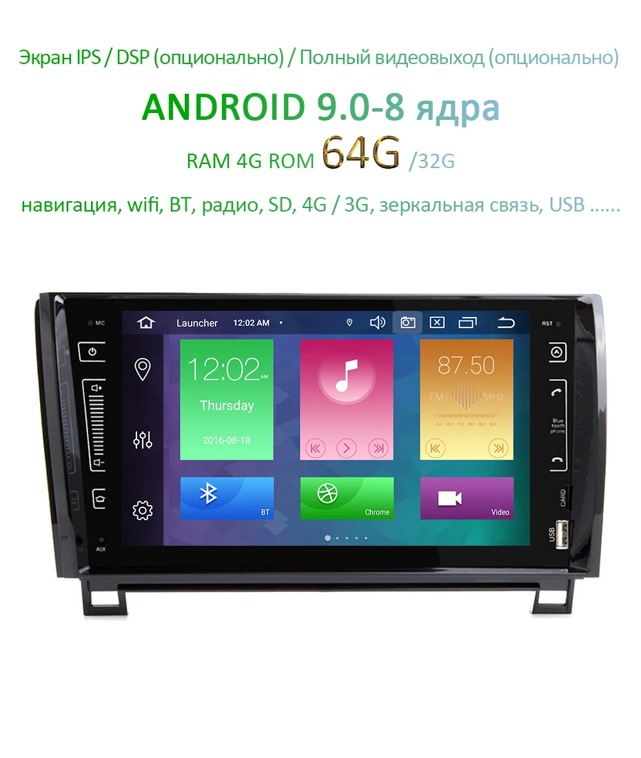" ips экран Android 9,0 4G 64G 2 DIN Автомобильный gps для TOYOTA Sequoia Tundra нет dvd-плеер Радио Стерео навигационный приемник