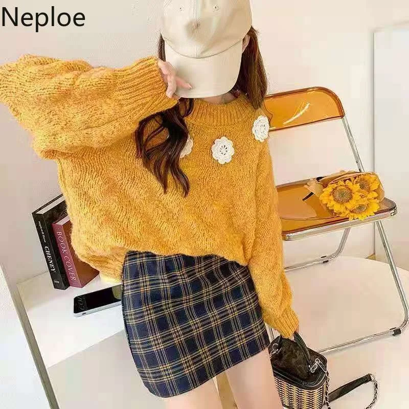 Японский свитер Neploe женская осенняя одежда милые вязаные пуловеры с круглым