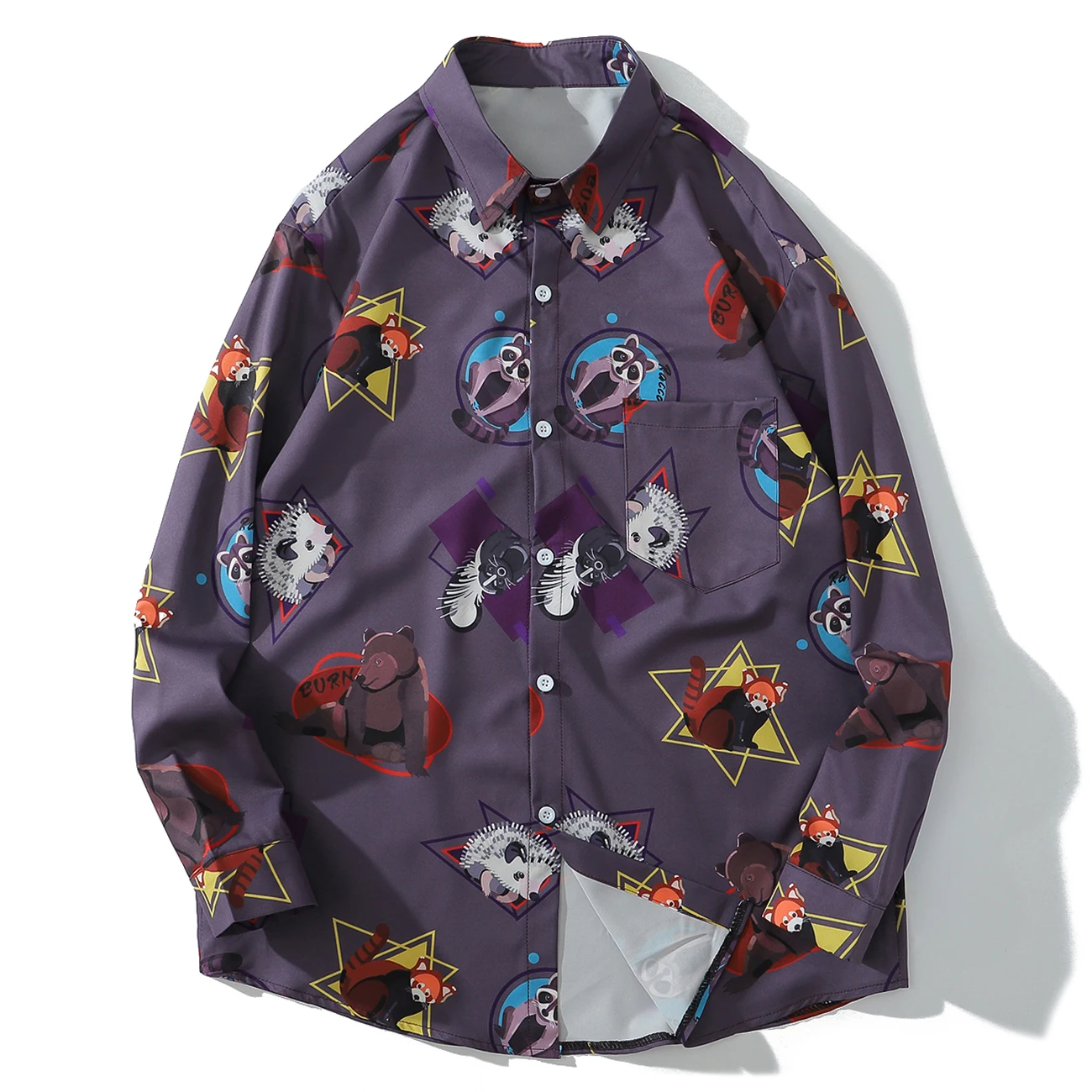 Белка с принтом ЁЖ длинным рукавом Гавайские рубашки 2020 Harajuku повседневное