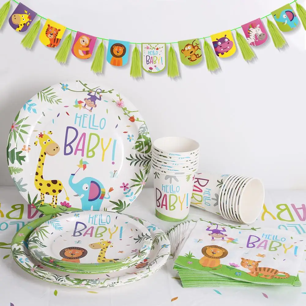 QIFU Hello Baby одноразовая посуда джунгли тематическая вечеринка на день рождения