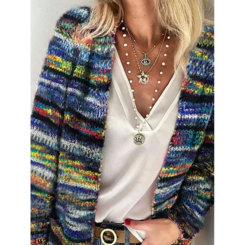 Женская Повседневная полосатая верхняя одежда с длинным рукавом разноцветный