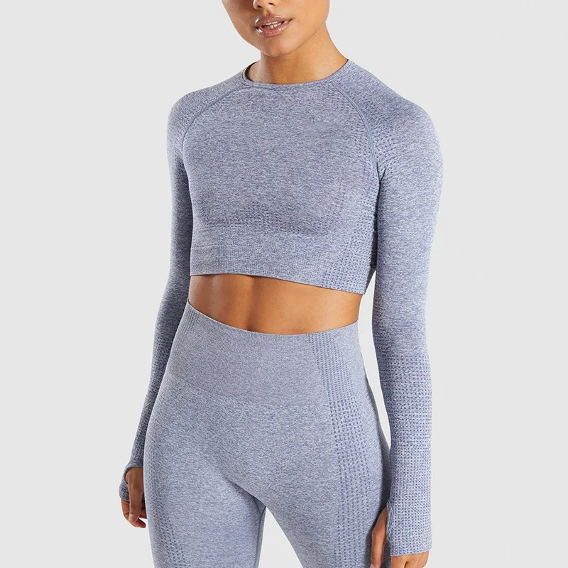 Футболка с длинным рукавом для йоги бесшовная быстросохнущая куртка фитнеса