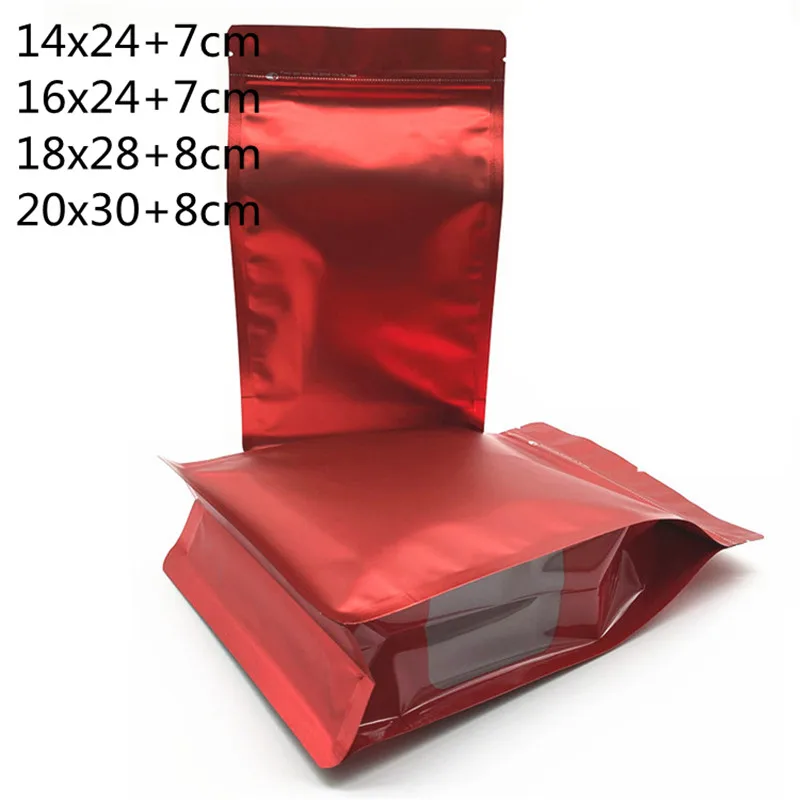 

50Pcs Red Self Sealing Plastic Bags Reusable Zip Lock Storage Bags Aluminized Eight Sides Stand Up Bag Food Packaging Pouches